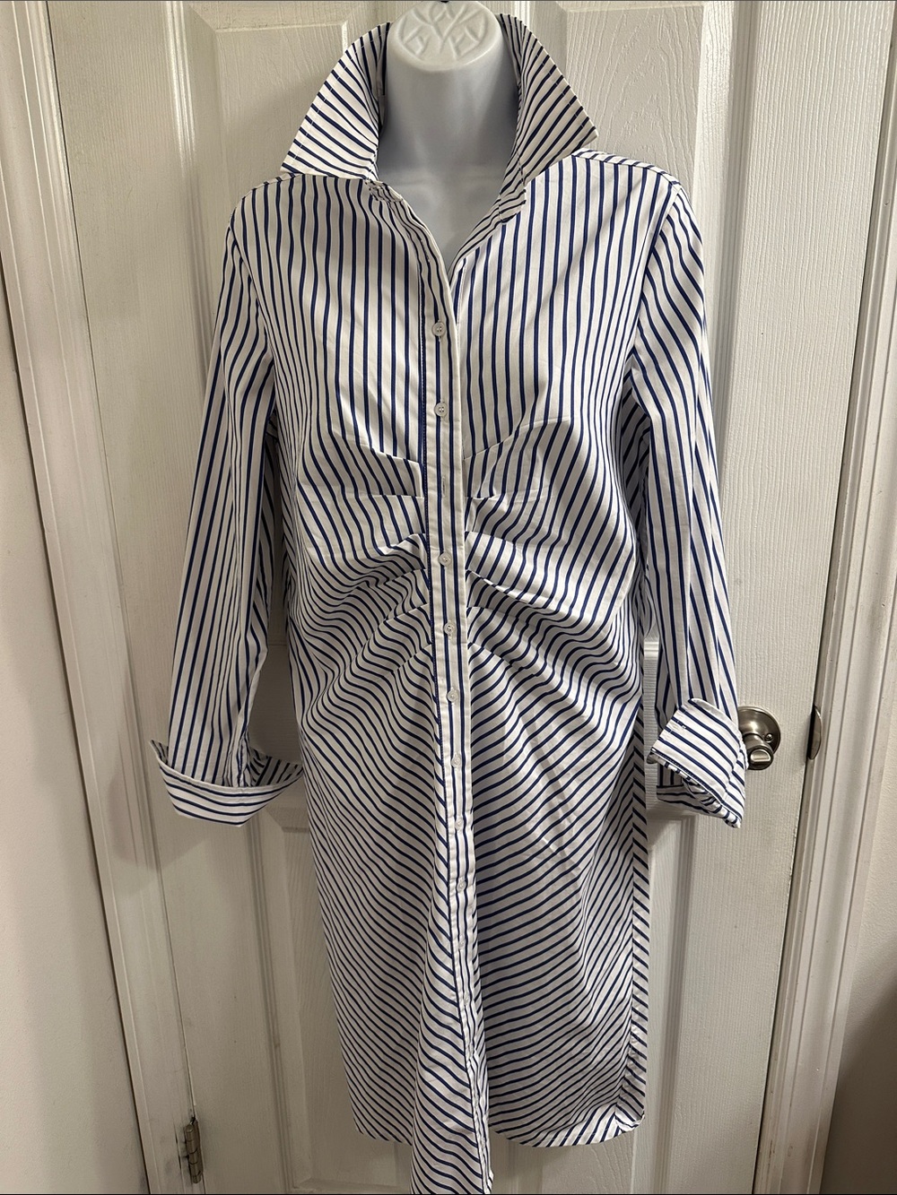 THE SHIRT By Rochelle Behrens Midi Zaria Midi Blue & White Striped Dress Sz M